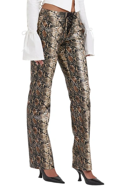 House Of Cb Sernia Lace-up Faux Leather Trousers In Animal Print