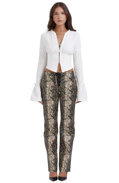 House Of Cb Sernia Lace-up Faux Leather Trousers In Animal Print