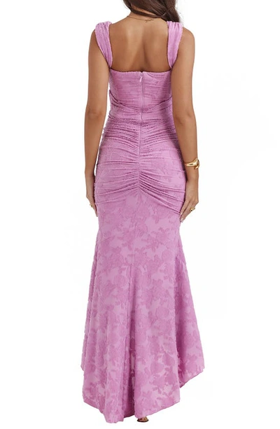 House Of Cb Cesca Floral Ruched High-low Corset Dress In Warm Pink