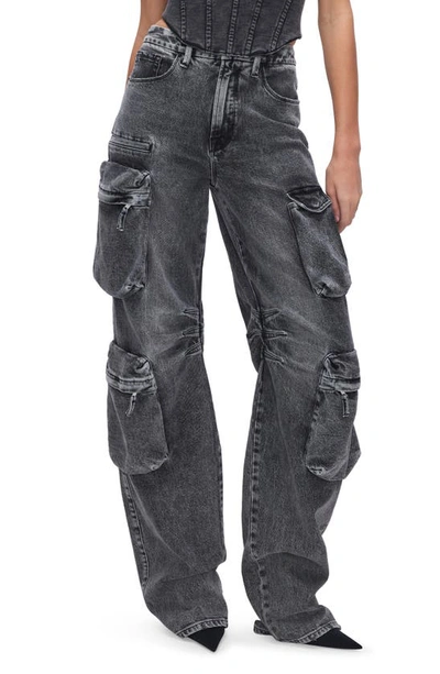 Shop Good American Wide Leg Denim Cargo Jeans In Black299