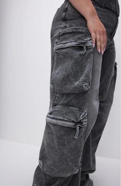 Shop Good American Wide Leg Denim Cargo Jeans In Black299