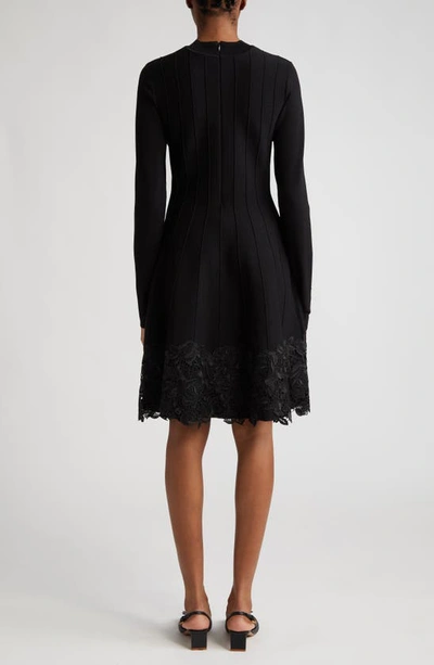 Shop Lela Rose Georgia Lace Detail Long Sleeve Sweater Dress In Black