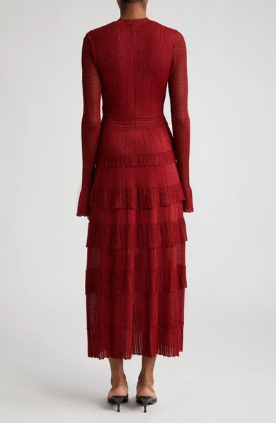 Shop Lela Rose Piper Metallic Long Sleeve Sweater Dress In Scarlet