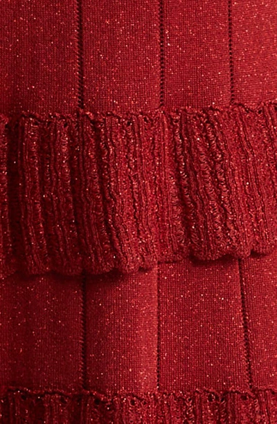 Shop Lela Rose Piper Metallic Long Sleeve Sweater Dress In Scarlet