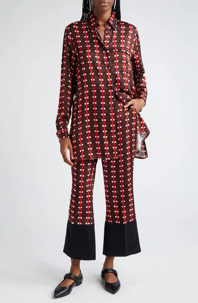 Shop Wales Bonner Melody Geo Print Belted Pajama Shirt In Brown And Red