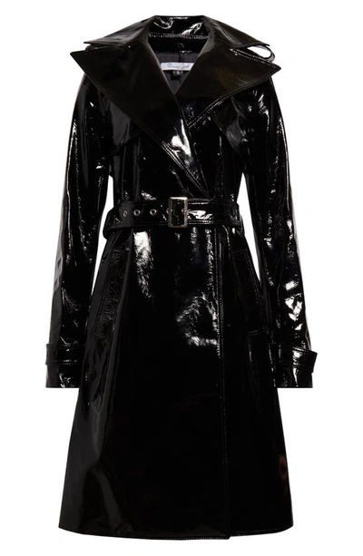Shop Laquan Smith Crinkle Patent Leather Trench Coat In Black