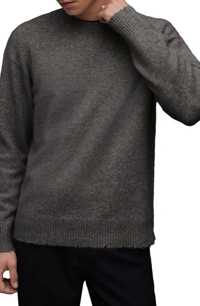 Shop Allsaints Luka Destoyed Crewneck Sweater In Monument Grey Marl