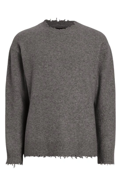 Shop Allsaints Luka Destoyed Crewneck Sweater In Monument Grey Marl