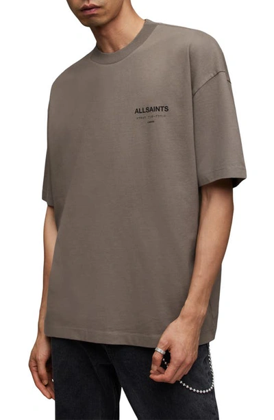 Shop Allsaints Underground Oversize Organic Cotton Graphic T-shirt In Planet Grey