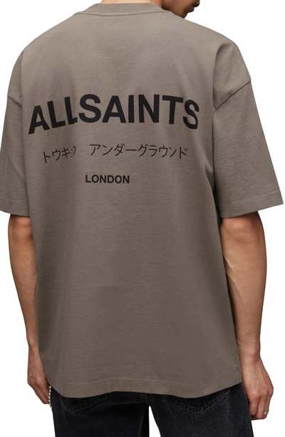 Shop Allsaints Underground Oversize Organic Cotton Graphic T-shirt In Planet Grey