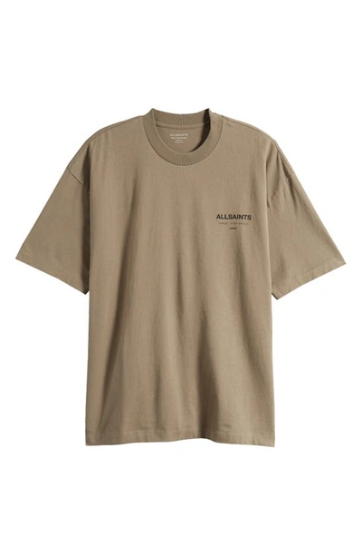 Shop Allsaints Underground Oversize Organic Cotton Graphic T-shirt In Planet Grey