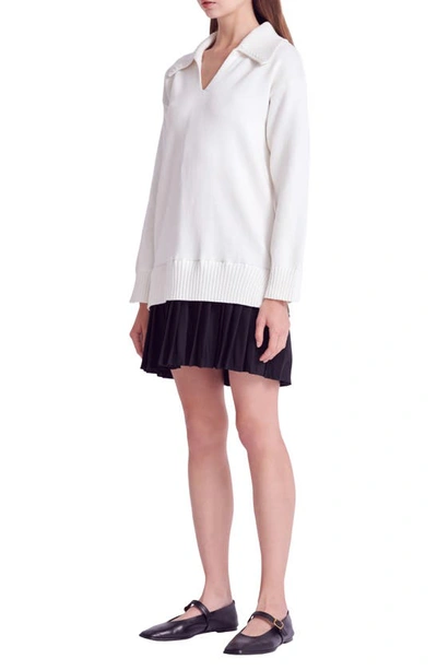 Shop English Factory Mixed Media Pleated Minidress In White/ Black
