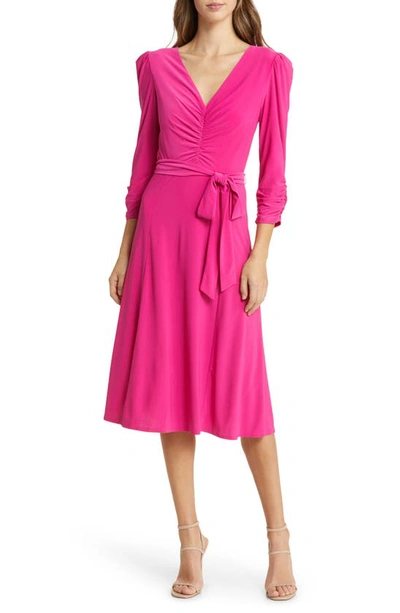 Shop Eliza J Ruched Midi Dress In Raspberry