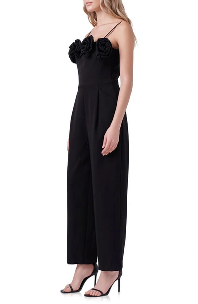 Endless Rose Rosette Trim Wide Leg Jumpsuit In Black