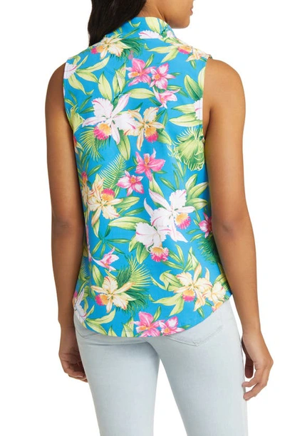 Shop Tommy Bahama Aubrey Bayside Blooms Sleeveless Half Zip Top In Blue Canal