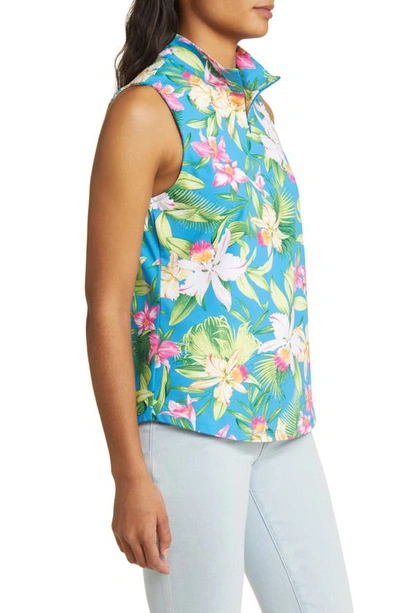 Shop Tommy Bahama Aubrey Bayside Blooms Sleeveless Half Zip Top In Blue Canal