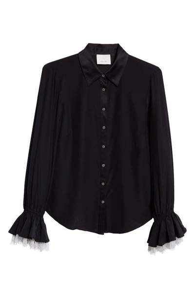 Shop Cinq À Sept Roxie Lace Silk Shirt In Black/ Ivory