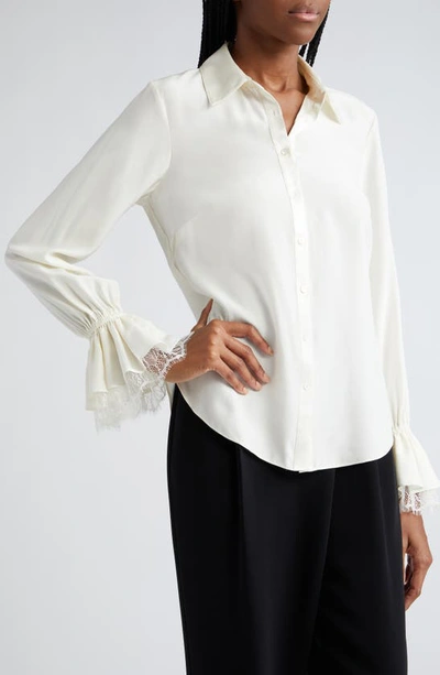 Shop Cinq À Sept Roxie Lace Silk Shirt In Ivory/ Ivory