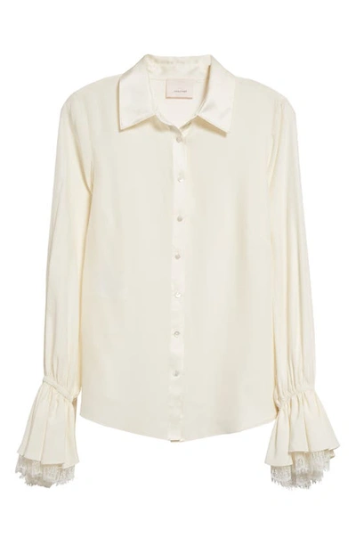 Shop Cinq À Sept Roxie Lace Silk Shirt In Ivory/ Ivory