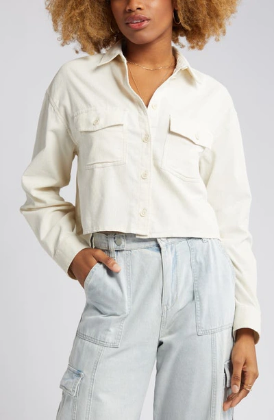 Shop Bp. Cotton Corduroy Button-up Crop Shirt In White Whisper