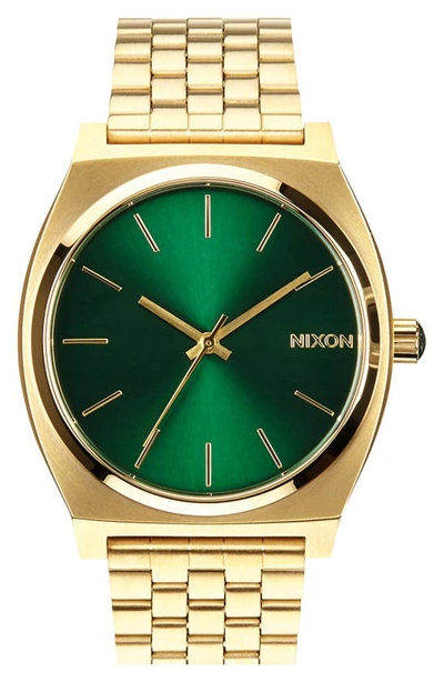 Shop Nixon The Time Teller Bracelet Watch, 37mm In Gold / Green Sunray