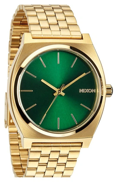 Shop Nixon The Time Teller Bracelet Watch, 37mm In Gold / Green Sunray