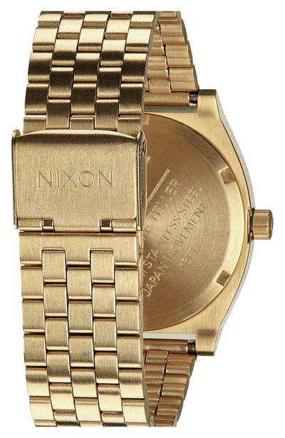 Shop Nixon The Time Teller Bracelet Watch, 37mm In Gold / Green Sunray