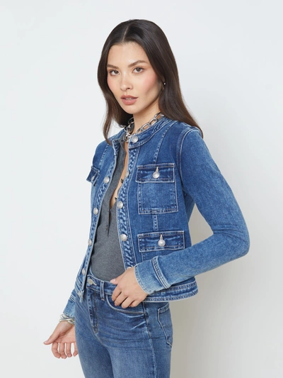 L Agence Yari Faded Collarless Denim Jacket In Rhodes