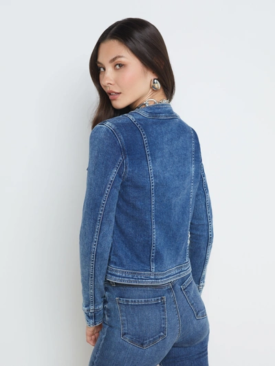 L Agence Yari Faded Collarless Denim Jacket In Rhodes