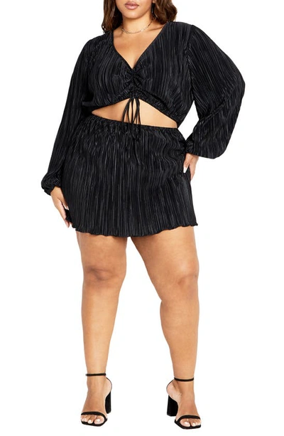 Shop City Chic Hailee Plissé Cutout Long Sleeve Minidress In Black