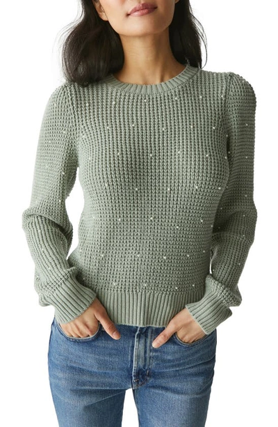 Shop Michael Stars Francesca Faux Pearl Accent Sweater In Seafoam