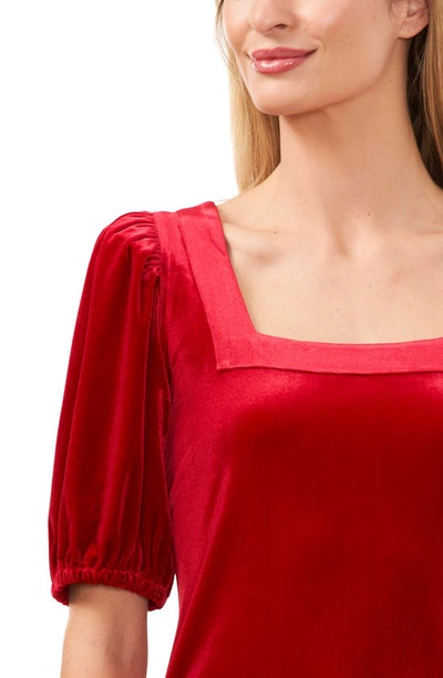 Shop Cece Square Neck Stretch Velvet Top In Luminous Red