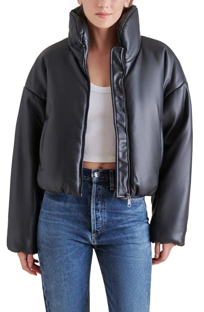 Shop Steve Madden Stratton Faux Leather Puffer Jacket In Black