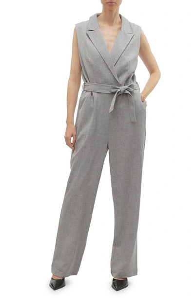 Shop Vero Moda Yolanda Sleeveless Belted Jumpsuit In Medium Grey Melange