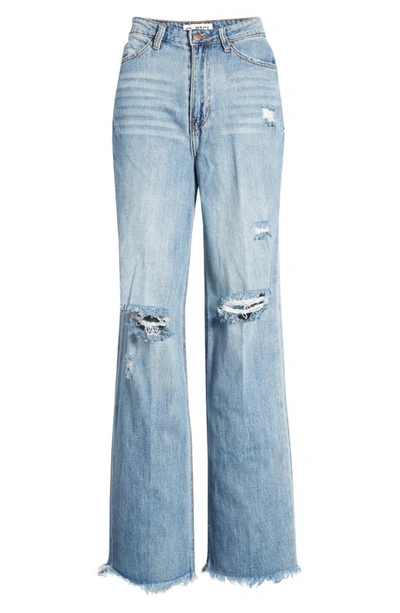 Shop Ptcl '90s Frayed Superhigh Waist Wide Leg Jeans In Med Blue
