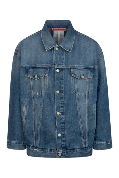 Shop Acne Studios Long Sleeved Buttoned Denim Jacket In Blue