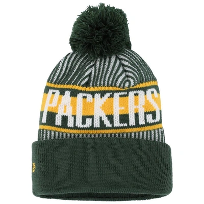 Shop New Era Youth  Green Green Bay Packers Striped  Cuffed Knit Hat With Pom