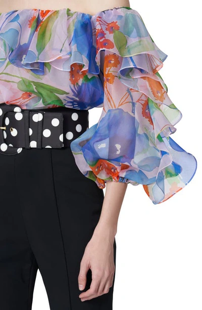 Shop Carolina Herrera Floral Off The Shoulder Silk Top In Blush Multi