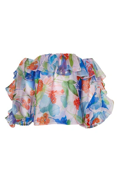 Shop Carolina Herrera Floral Off The Shoulder Silk Top In Blush Multi
