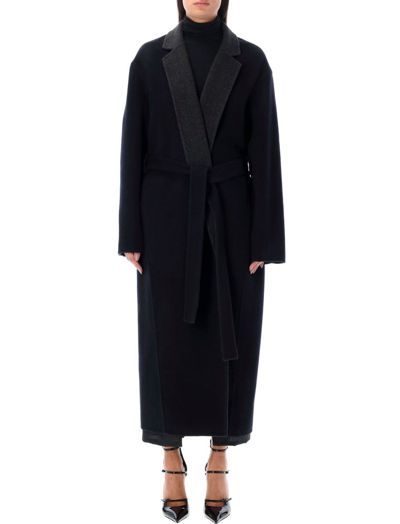 Shop Givenchy Belted Waist Long Sleeved Coat In Black