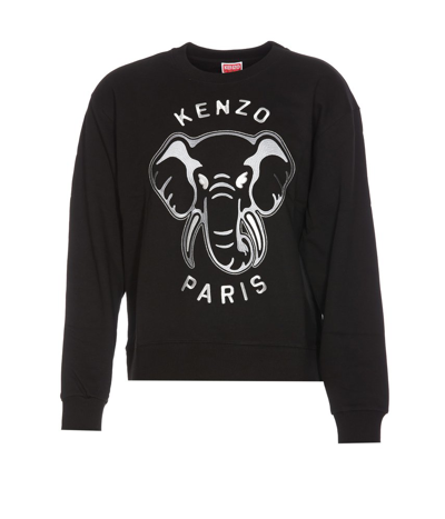 Shop Kenzo Elephant Embroidered Crewneck Sweatshirt In Black