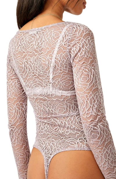 Shop Free People In My Head Sheer Lace Bodysuit In Thimble