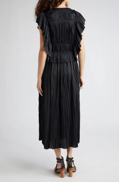 Shop Ulla Johnson Letty Ruffle Detail Pleated Satin Dress In Noir