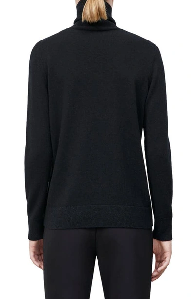 Shop Lafayette 148 New York Metallic Trim Cashmere Turtleneck Sweater In Black
