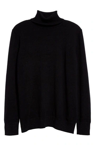 Shop Lafayette 148 Metallic Trim Cashmere Turtleneck Sweater In Black