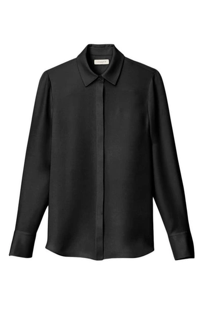 Shop Lafayette 148 Scottie Silk Button-up Blouse In Black