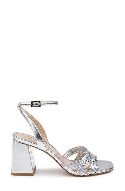 Jewel Badgley Mischka Michelle Womens Faux Leather Ankle Strap Block Heel In Silver
