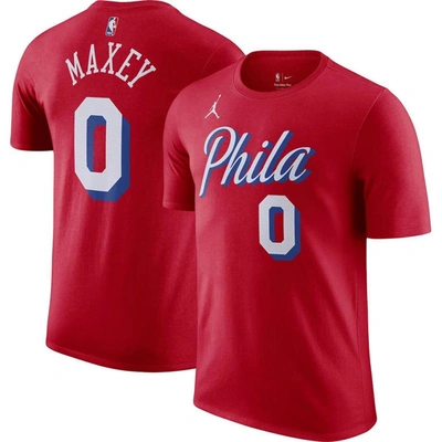 Shop Jordan Brand Tyrese Maxey Red Philadelphia 76ers 2022/23 Statement Edition Name & Number T-shirt