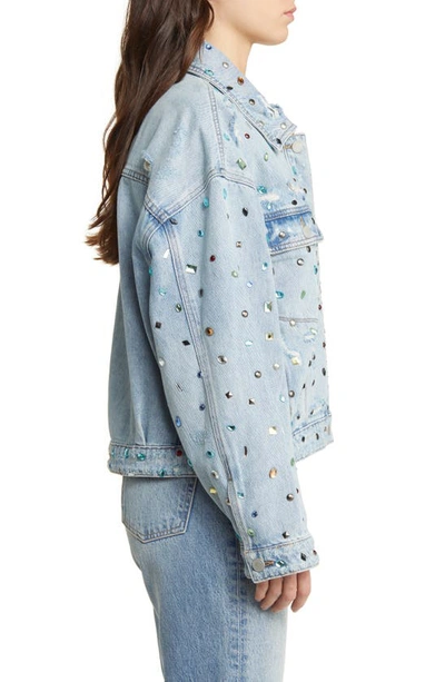 Shop Blanknyc Embellished Organic Cotton Denim Trucker Jacket In Cold Gem