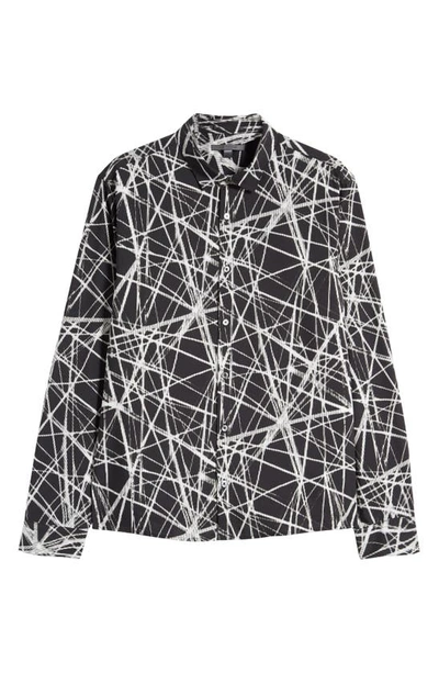 Shop John Varvatos Abstract Print Button-up Shirt In Mineral Black